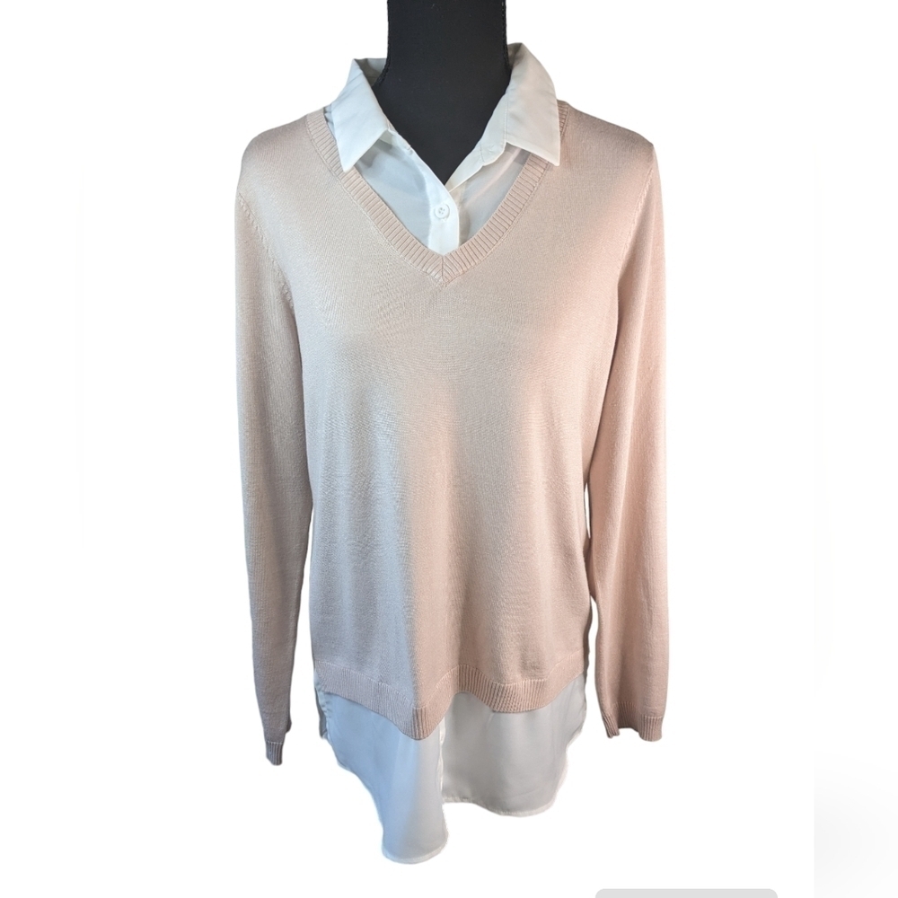 Adrianna Papell shirt sweater cream and light pink combo size L